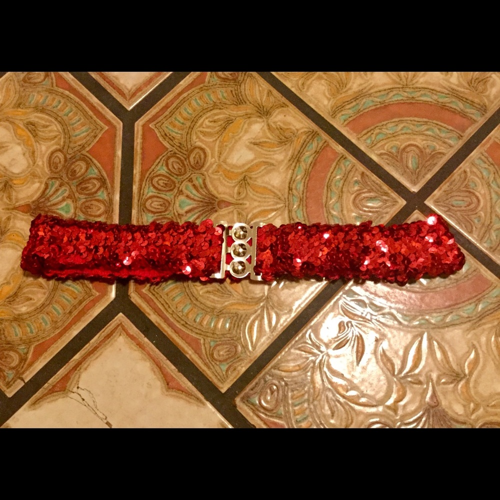 ❤️Chic elastic red sequin Silver buckle belt OS Cowboy Carter theme?